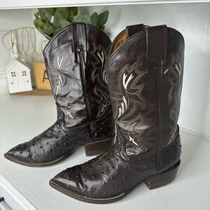 JAR Boots Exotic Print Ostrich Western Boots Brown Leather Men’s Size 8.5 Wmn 10